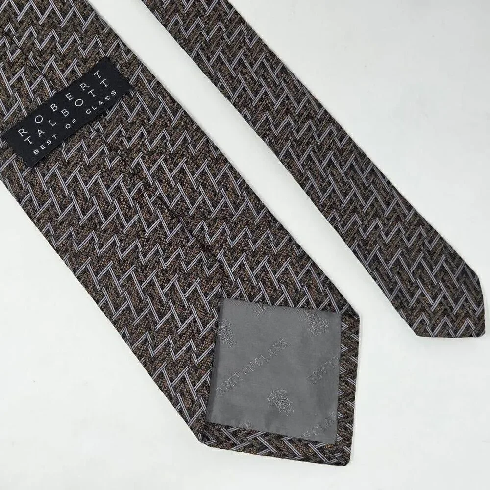 ROBERT TALBOTT BEST OF CLASS SILK TIE BROWN GRAY ABSTRACT LINES 4